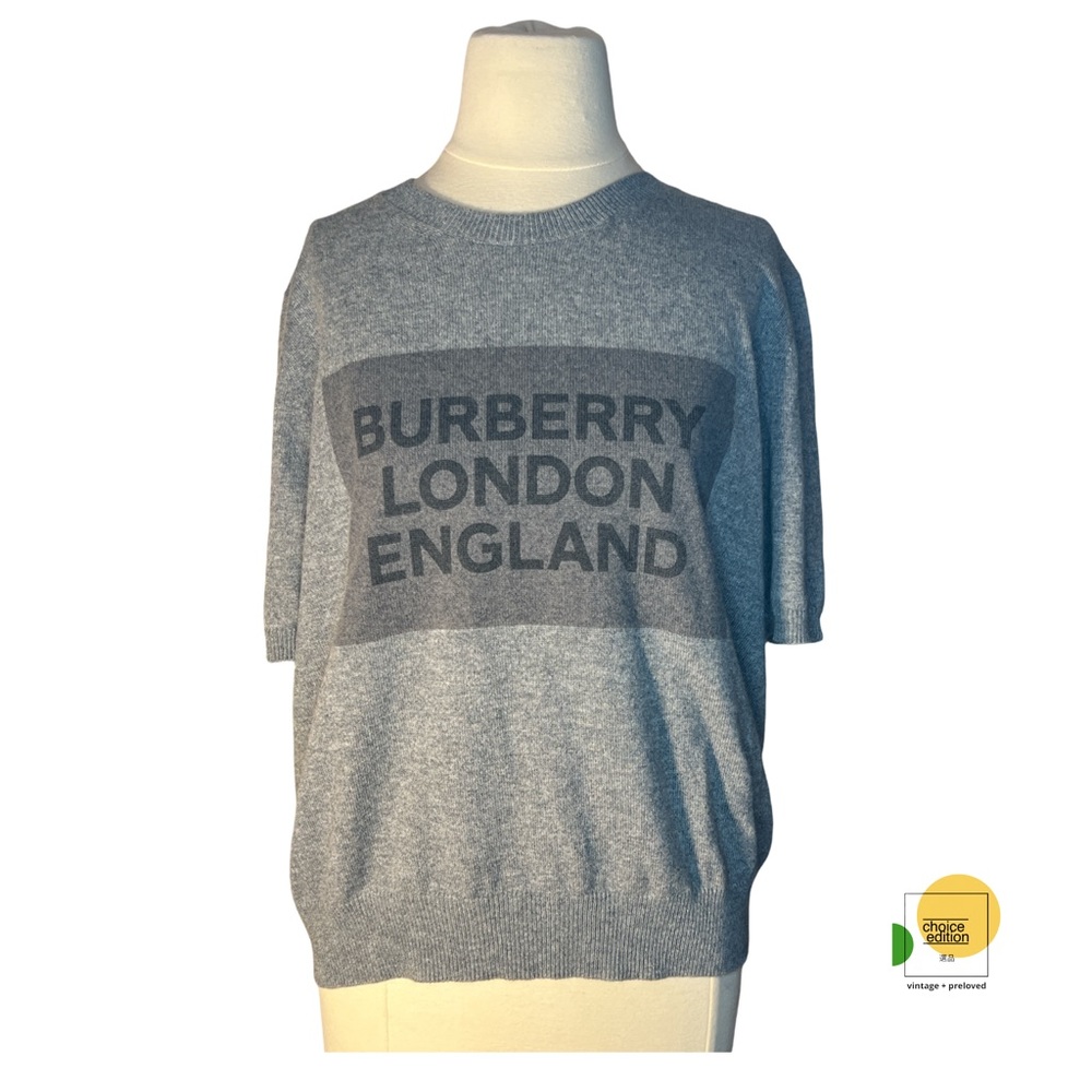 SOLD*** Burberry Logo Short Sleeve Knit Sweater in Grey 100% Cashmere XL